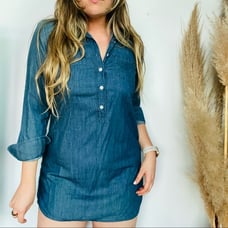 J CREW Blue Denim Jeans Long Sleeve Henley Button Front Tunic Mini Dress 8