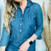 J CREW Blue Denim Jeans Long Sleeve Henley Button Front Tunic Mini Dress 8