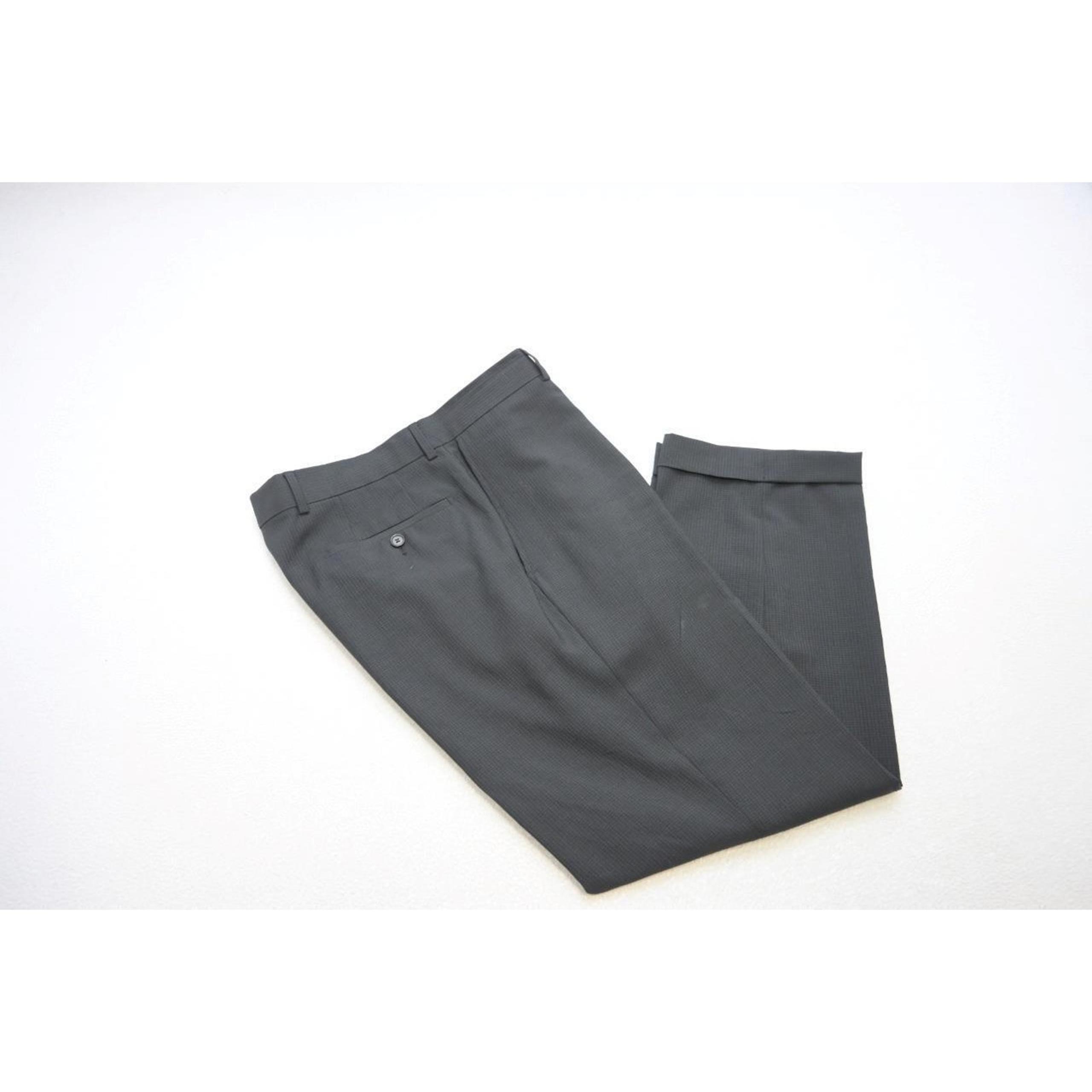 Hugo Boss Dress Pants James Brown 100% Wool Black Plaid Flat Mens Size 36 x 30