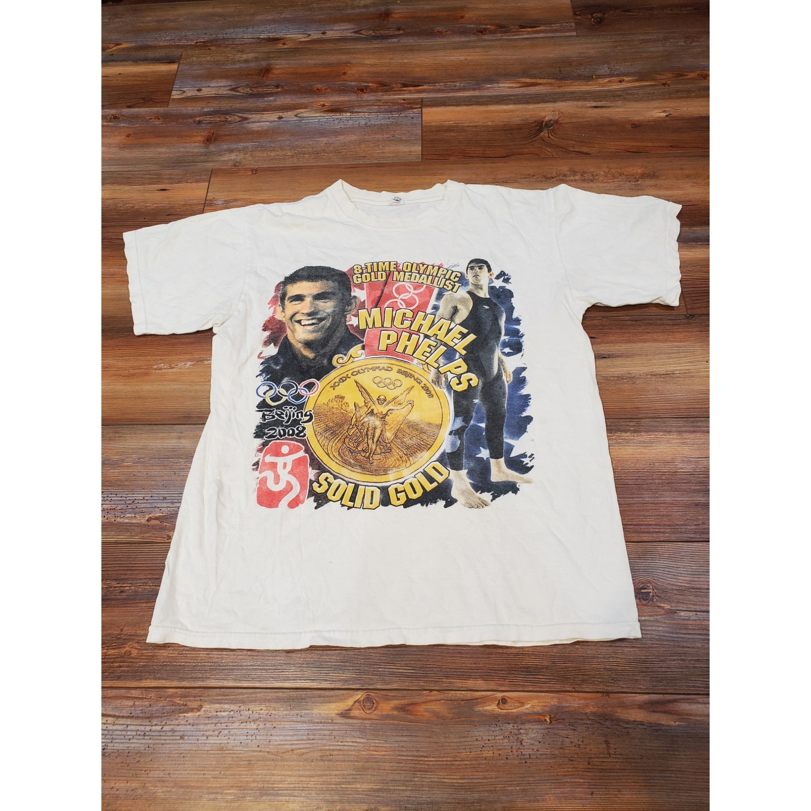 Michael Phelps rap tee AOP t shirt Beijing Olympics 2008 Medium M
