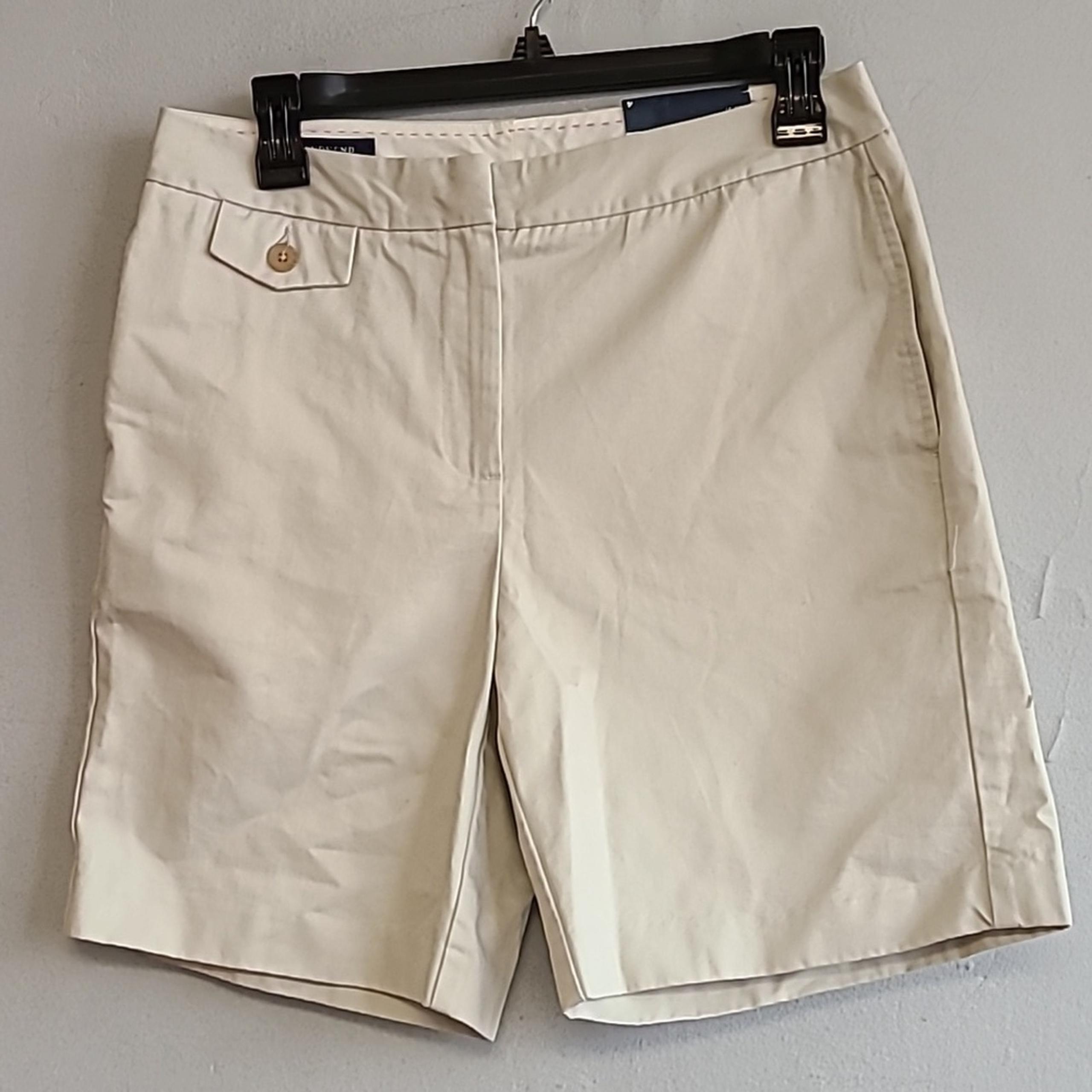 NEW women's 4 Lands' End khaki stone classic chino shorts 7" inseam high rise