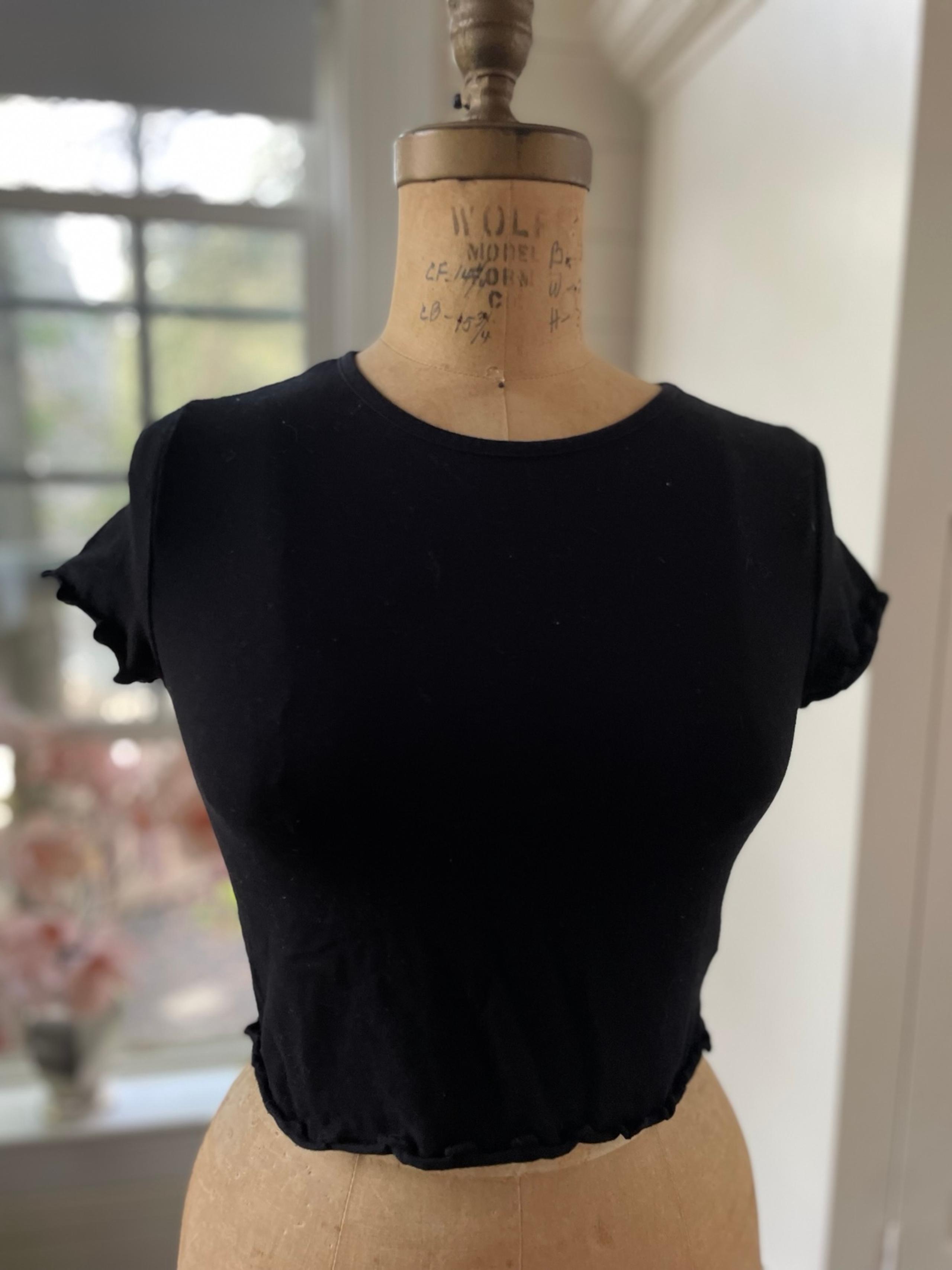 H&M Divided Black Crop T Shirt Soft Cotton Jersey Narrow Trim Women’s Size Small