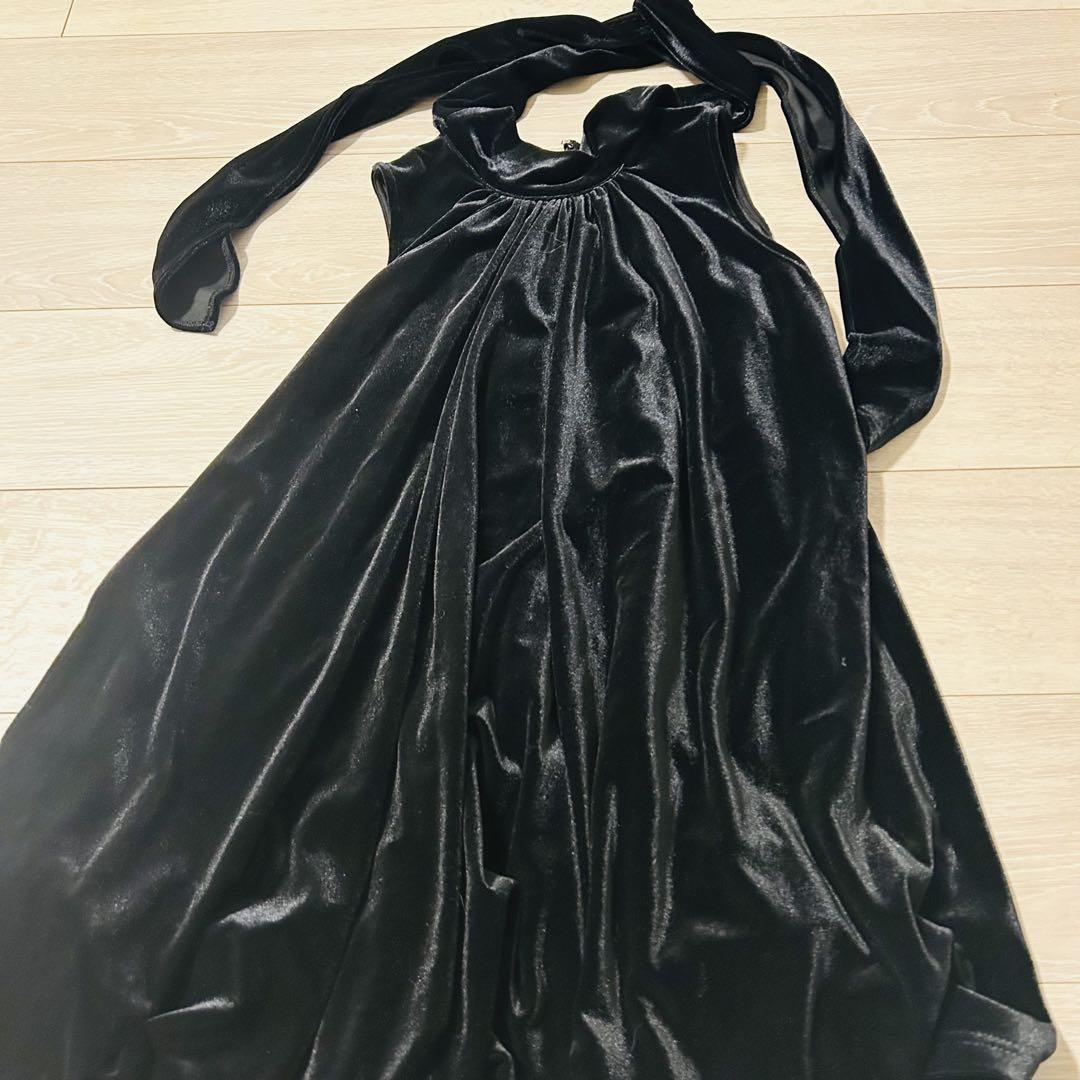 全国送料無料 Velvet Black célon Maison Sleeveless Dress Ribbon ワンピース