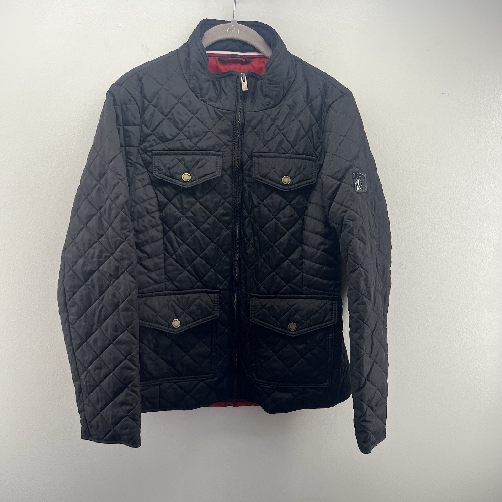Tommy Hilfiger Jacket Womens Small Black Diamond Quilted Puffer Full Zip Outdoor