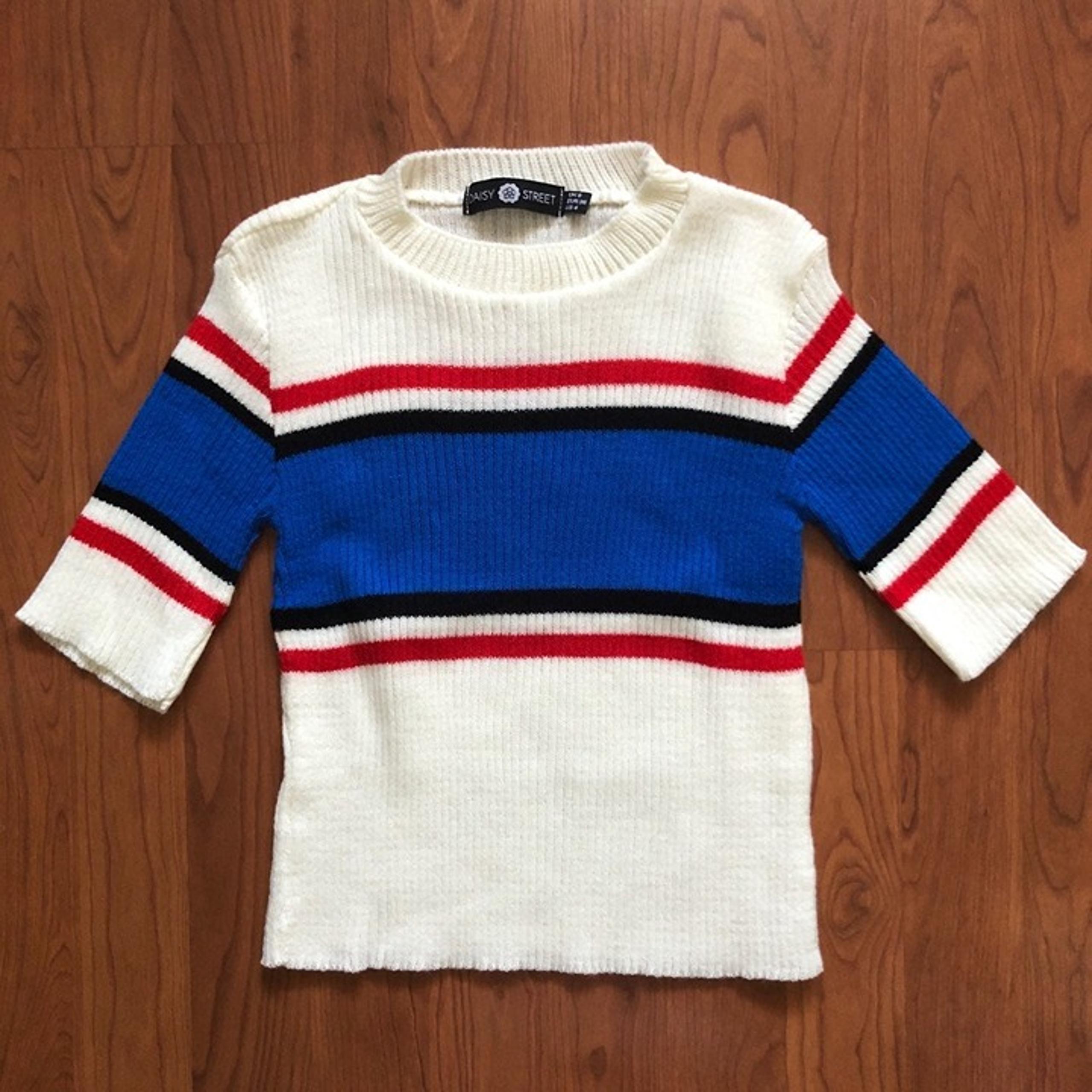 ASOS Daisy Street Ribbed Mock Neck Striped Sweater Top Half Sleeve US 4 UK 8