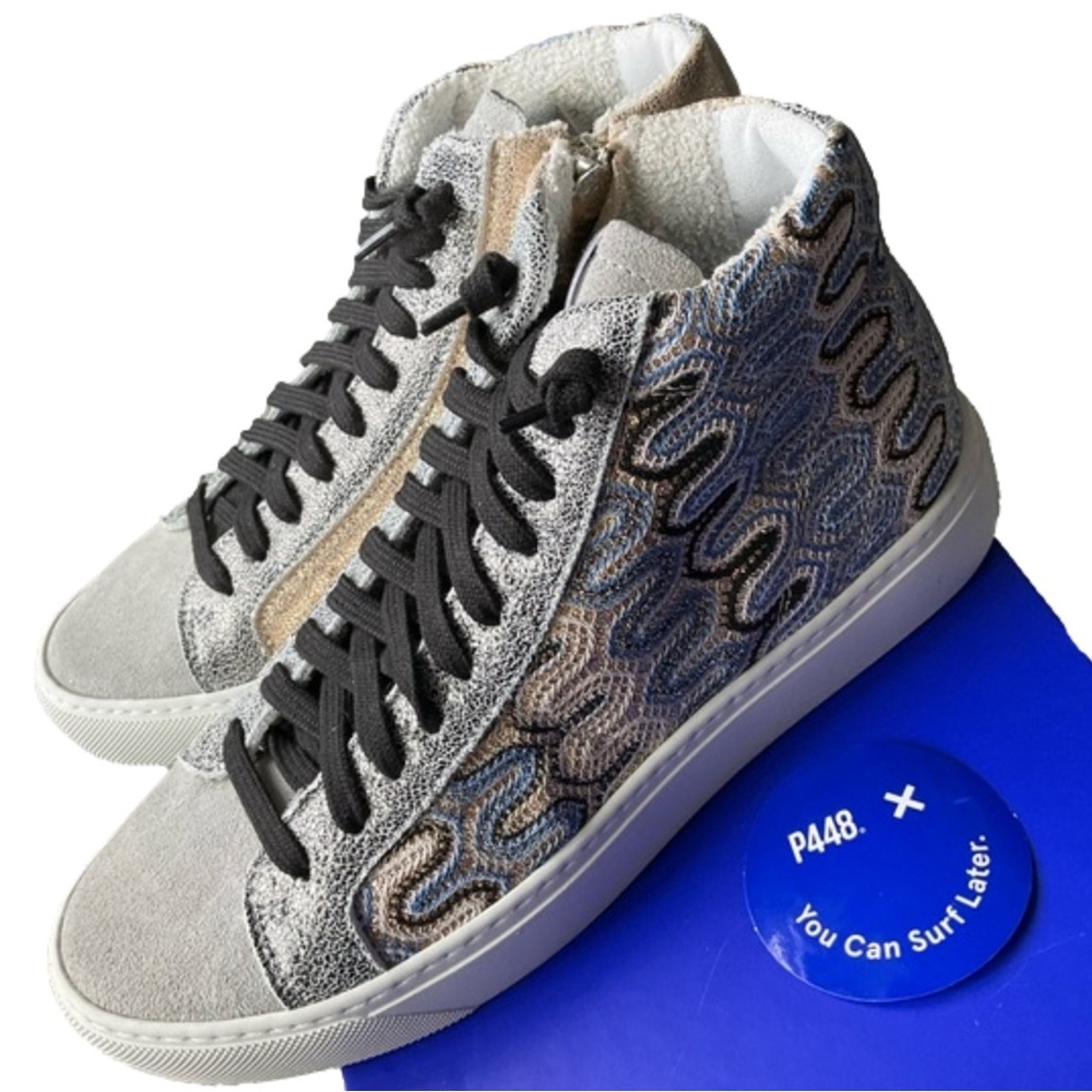 P448 Skate Panama High-Tops Sneakers with Textured Gray and Blue Design