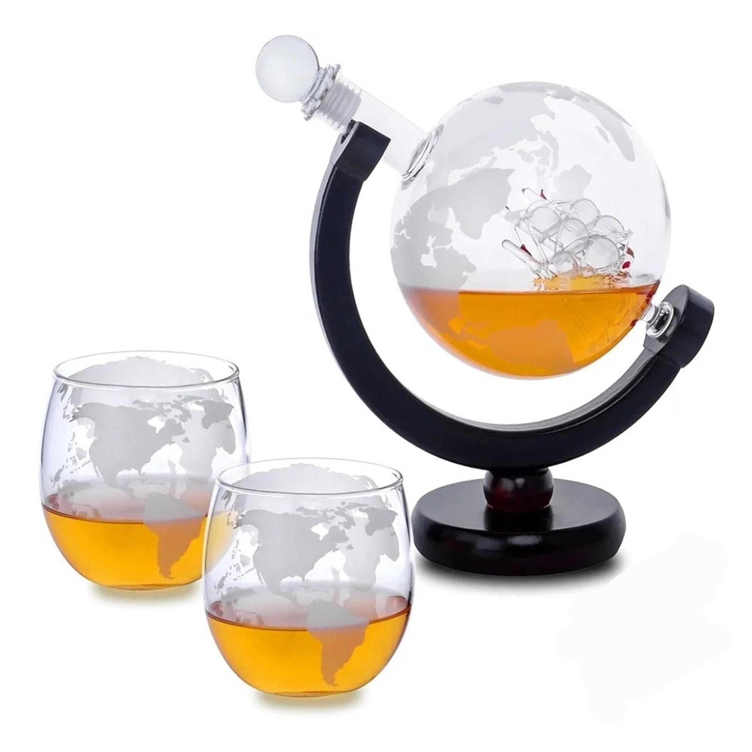 Whiskey Decanter Globe Set 2 Etched Glasses for Whiskey Scotch Vodka 850ml