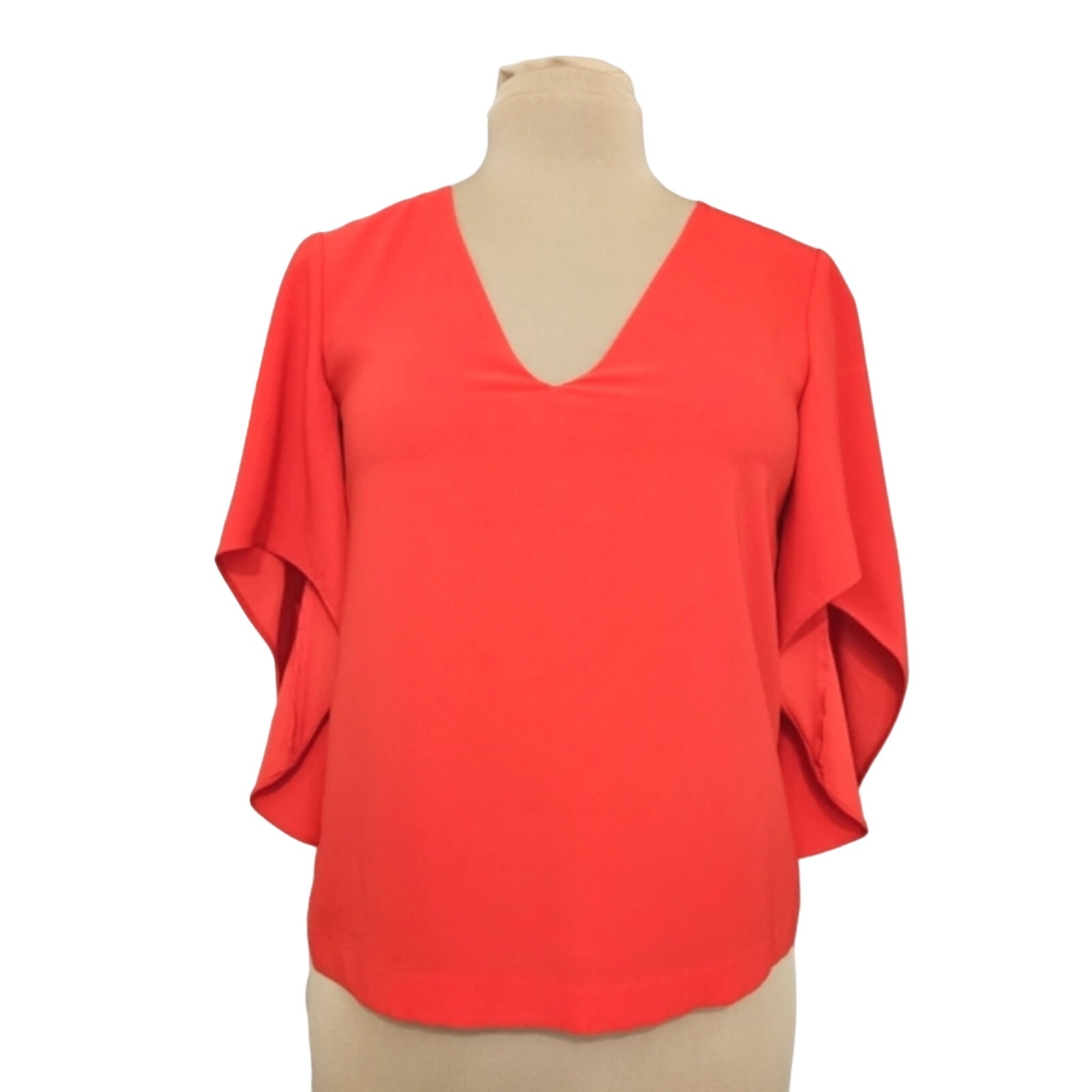 Anna Cate Nina Tangerine Orange Short Bell Sleeve V Neck Lined Top XXS