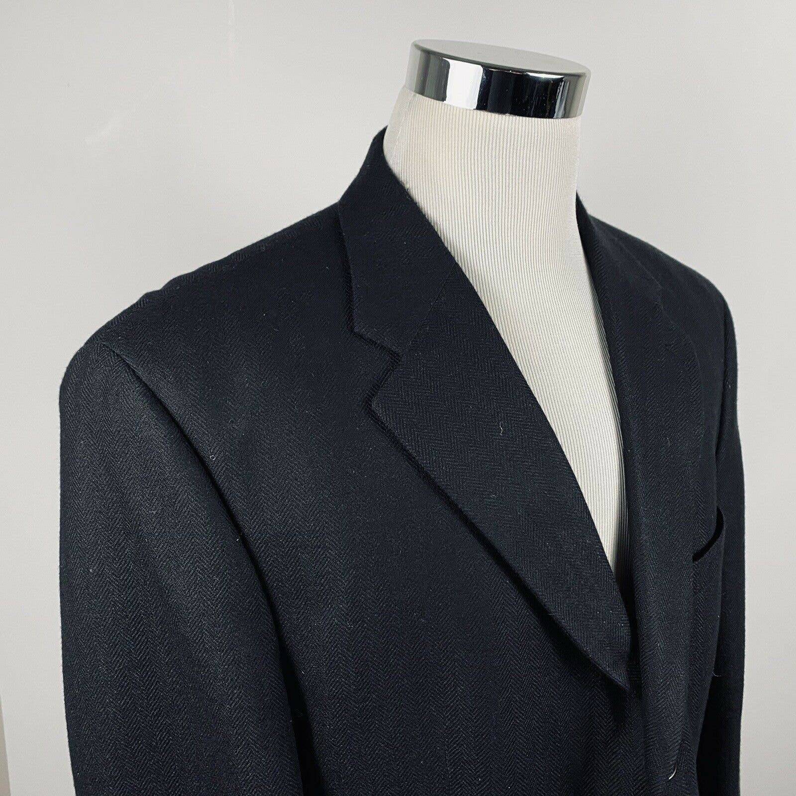 Chaps Ralph Lauren 44L Sport Coat Black Herringbone 100% Wool Three Button