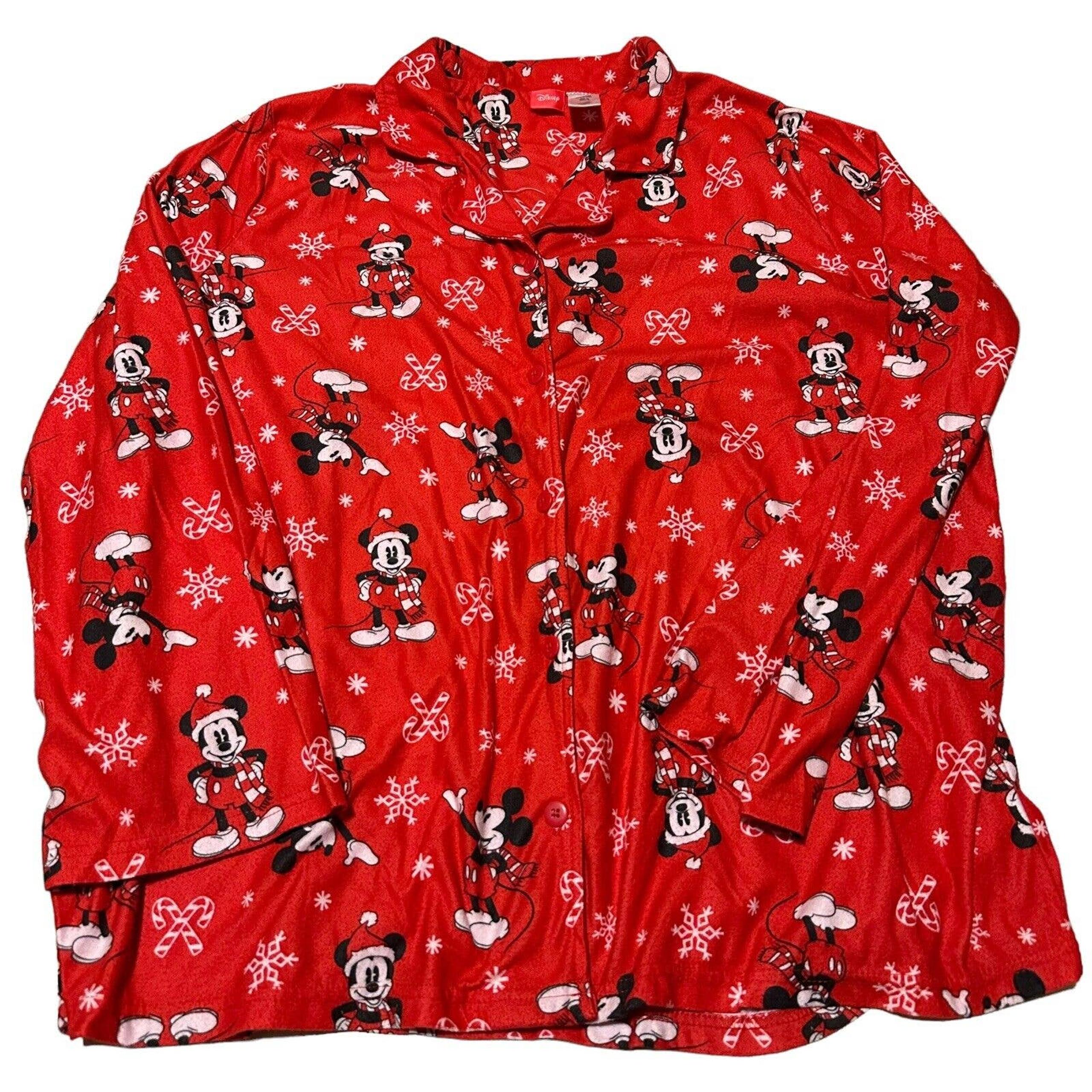 Disney Mickey Mouse Womens 2X Button Front Pajama Shirt Top Christmas