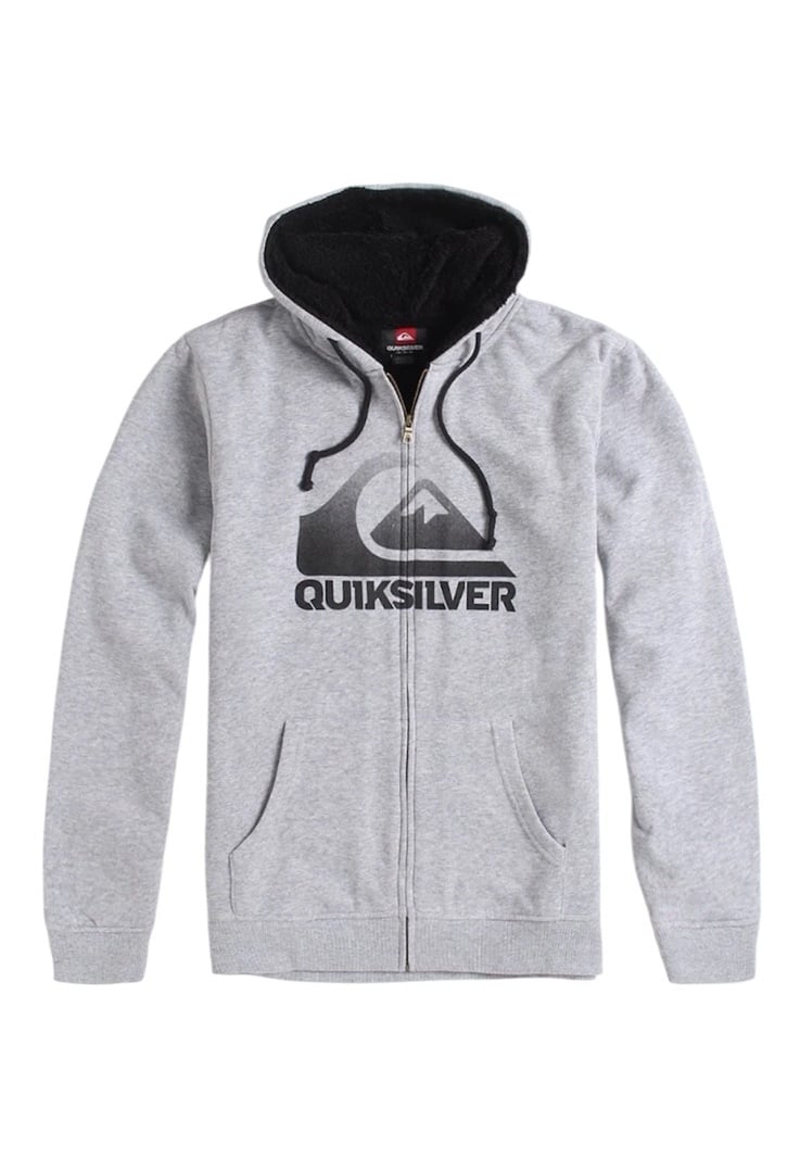 NEW PacSun Quiksilver Mens Sherpa Gray Zip-Up Hoodie Sweatshirt Jacket