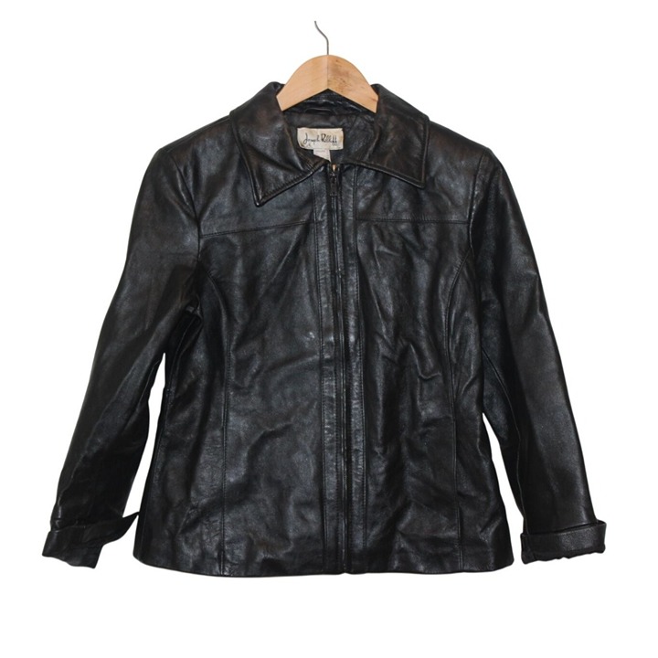 Joseph Ribkoff Black Leather Minimalist Jacket Women size 10 Old Money