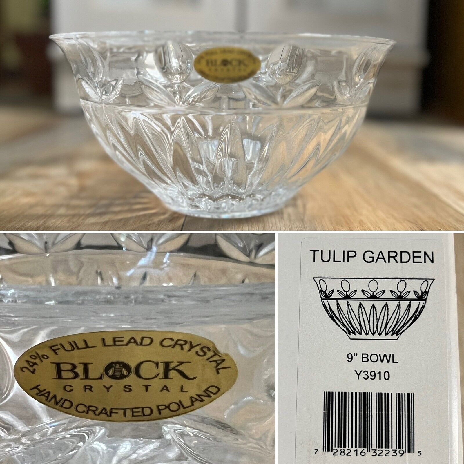 *NEW* 9 Tulip Garden-Crystal Serving Bowl-Poland- Block -Hand Cut Y3910
