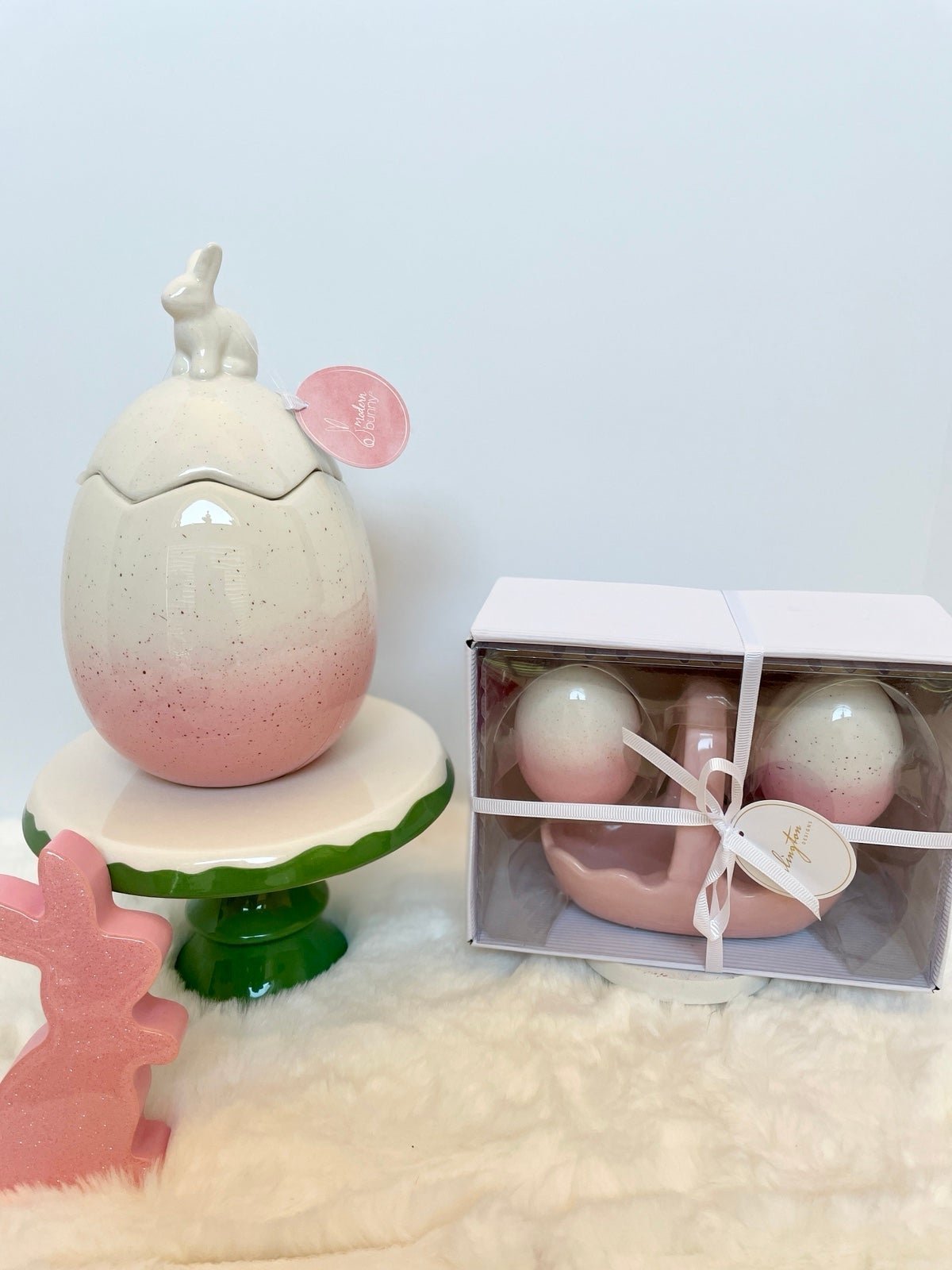 Arlington Designs Modern Bunny Egg Shaped Canister Jar and Salt Pepper Shakers