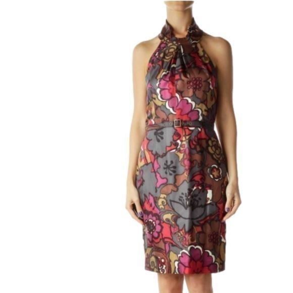 Trina Turk 100 percent floral halter neck belted dress size 6 small