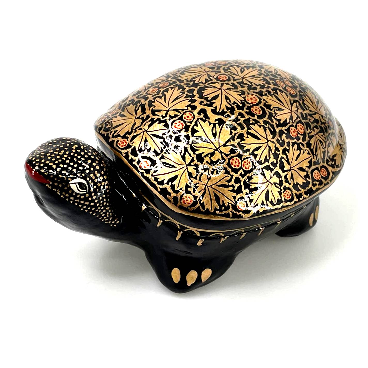 Hand Crafted Hand Painted Paper Mache Turtle Keepsake Box Made In Jammu India