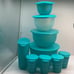 Tupperware Set 4 Bowl & Jug (4) Tumbler Turquoise Color
