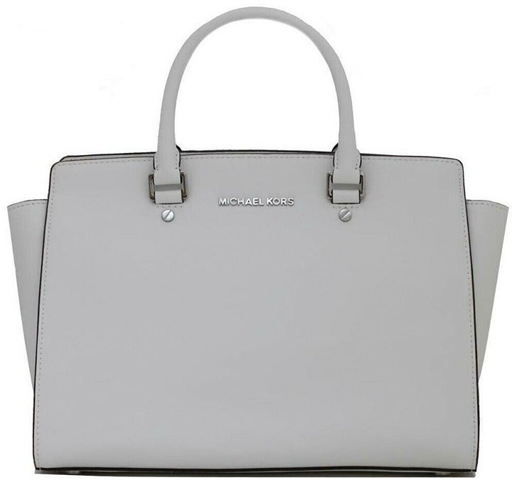 MICHAEL KORS SELMA LARGE OPTIC WHITE SILVER SAFFIANO LEATHER SATCHEL BAG NWT!