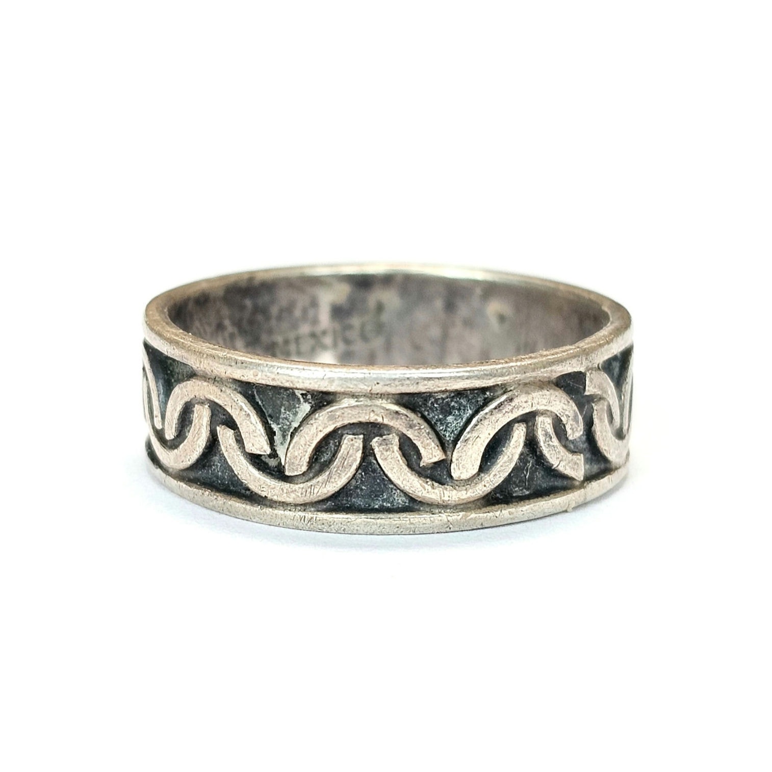 Vintage Mexican Sterling Silver Ring, Chain Link Design, Size 10, 1/4 Wide