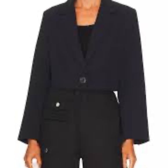 Free People Black Block Party 1-Button Cropped Blazer Jacket, Size: SMALL