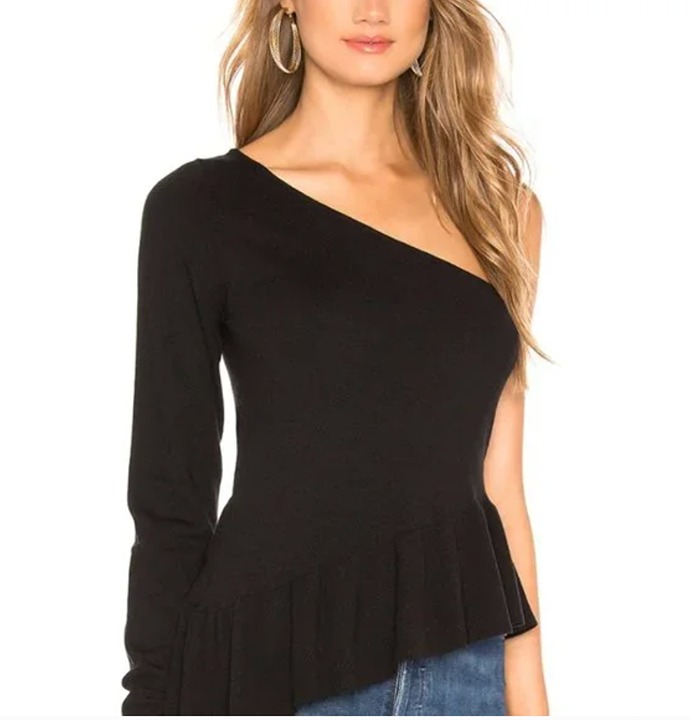 NWT Revolve Tularosa Bentley Sweater - One Shoulder Knit Ruffled Hem. Black XS