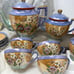 Rare Vintage Hand-Painted Luster Tea Set With Floral Design & Gold Trim 19 pc