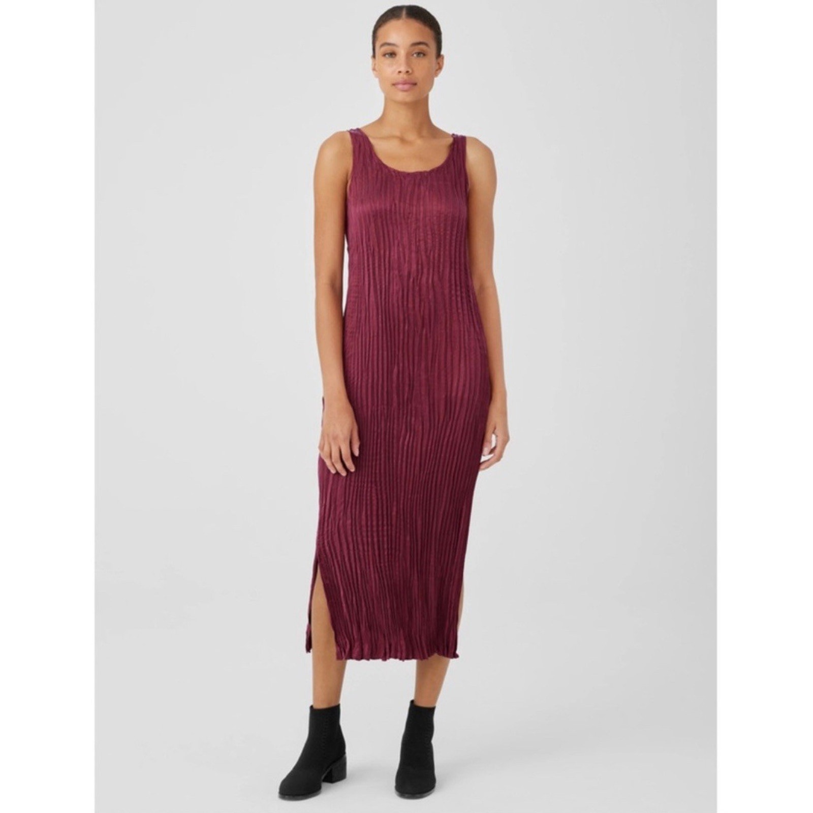 NEW Eileen Fisher Crushed Cupro V-Neck Dress Size XS Ruby Slit