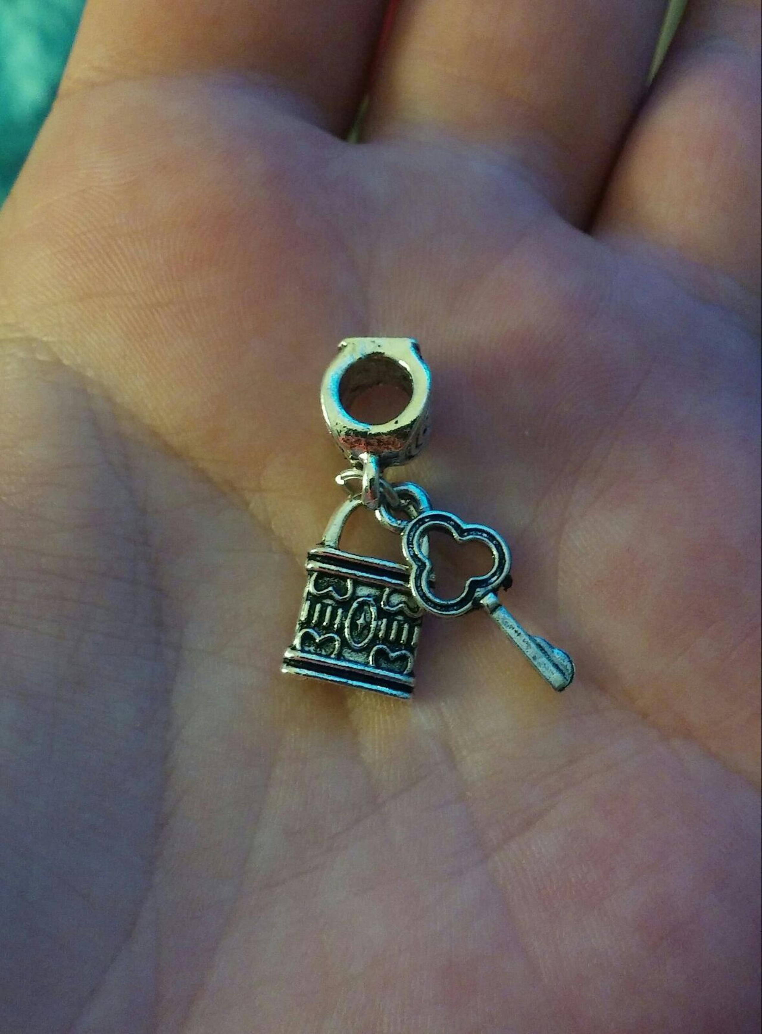 Sterling Silver Carved Lock & Key Charm