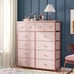 12 Drawers Girls Dressers for Bedroom Pink Chest of Drawers with Wood Top