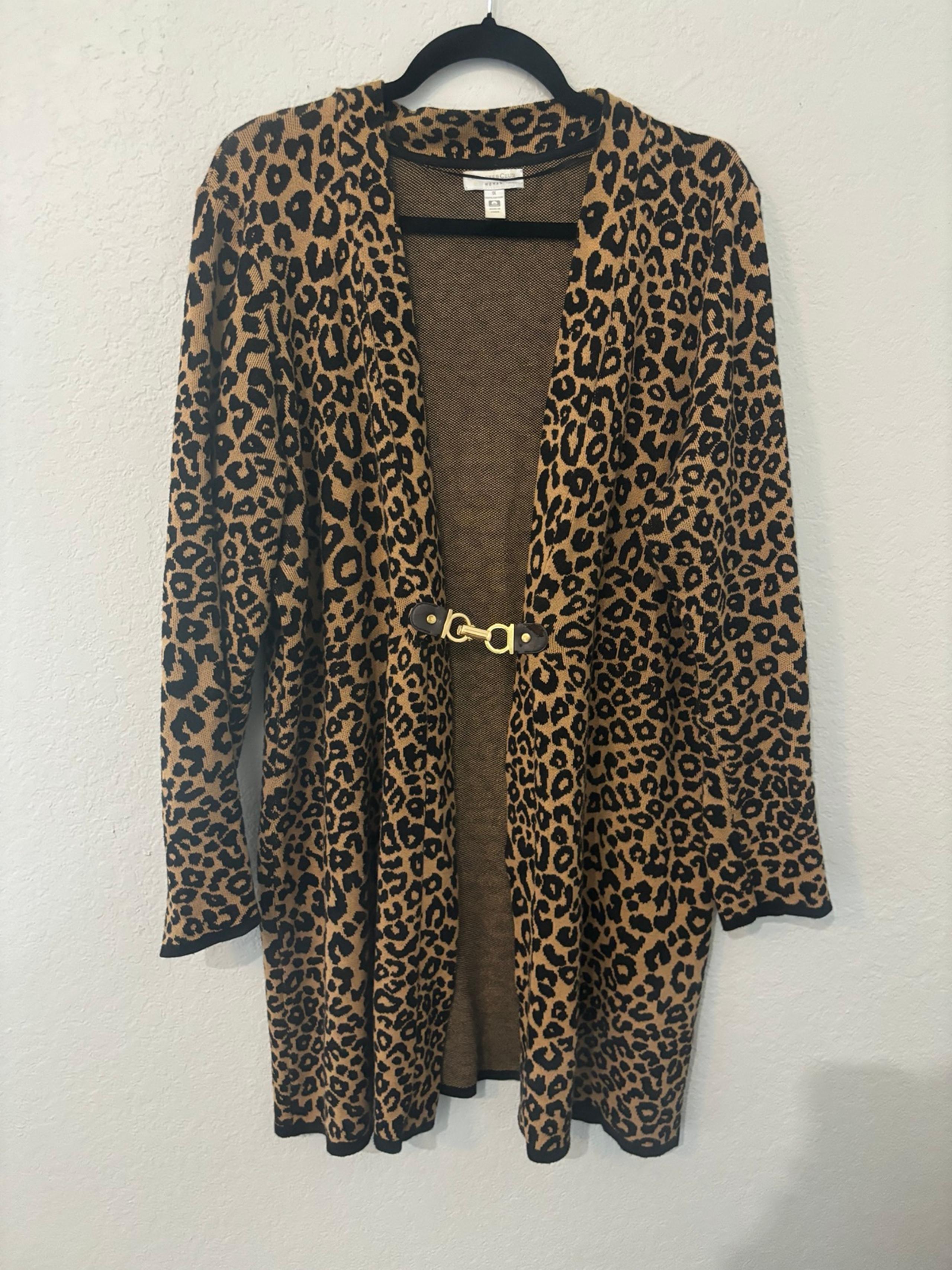 Charter Club Cheetah Print Cardigan Size 1X, Lightweight Knit Animal Print