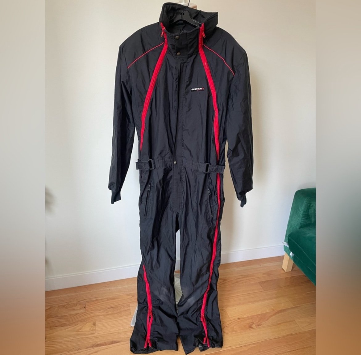Sun Ice Vintage Mens Black Multi Zip Winter Long Sleeve Long Pant Ski Snowsuit L