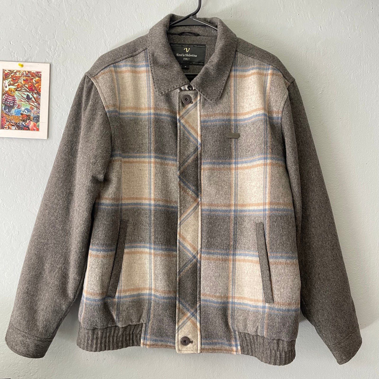Emilio Valentino Wool Cashmere Plaid Bomber Jacket Men’s Medium/Large
