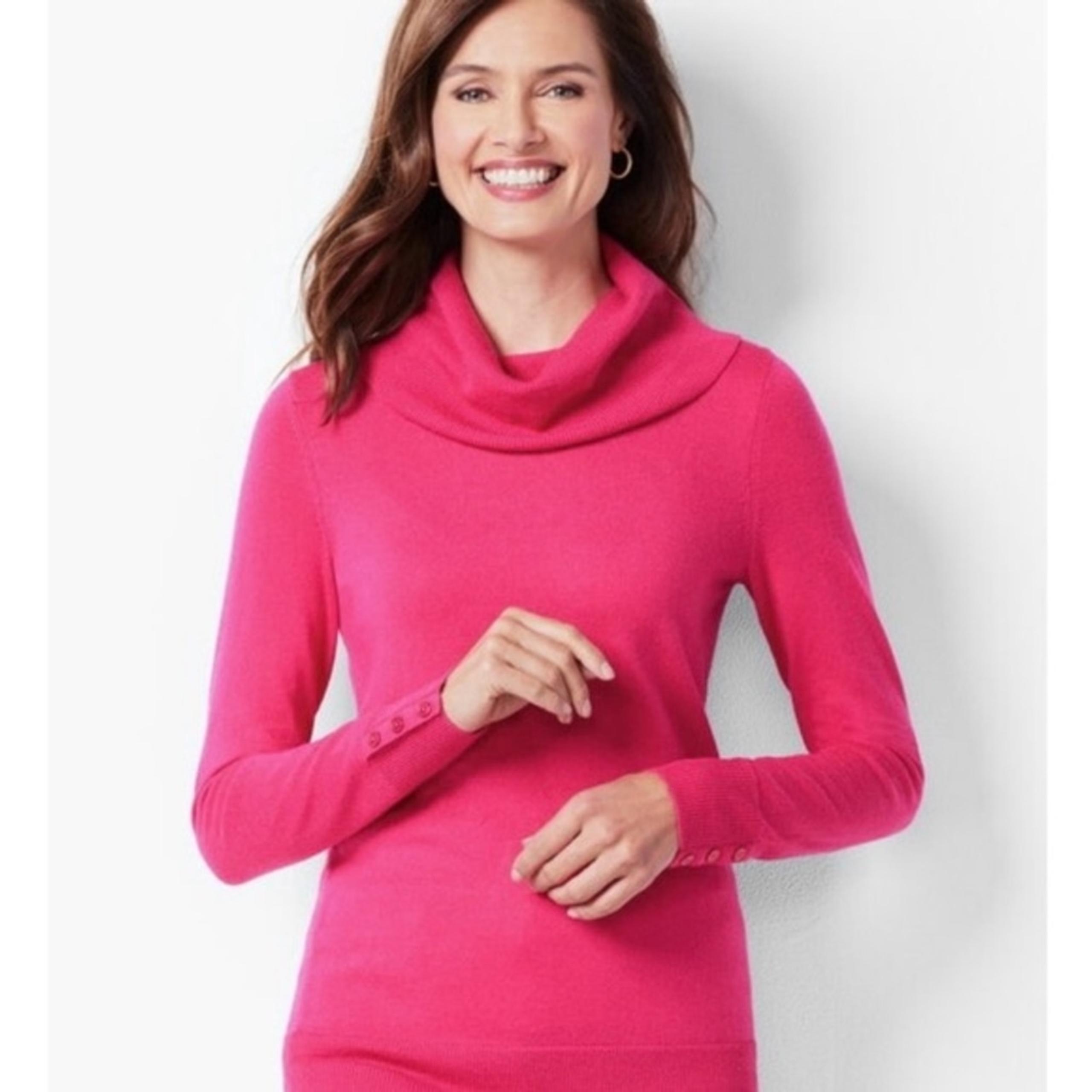 TALBOTS | MAGENTA MERINO WOOL TURTLE COWL NECK 3/4 SLEEVE PETITE SWEATER