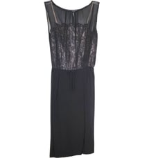 Vintage 60's Black Sleeveless Sheer Top Midi Dress Size 11