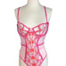 Pretty Little Thing Plus Pink Contrast Embroidered Heart Lace Up Lingerie Bodysu