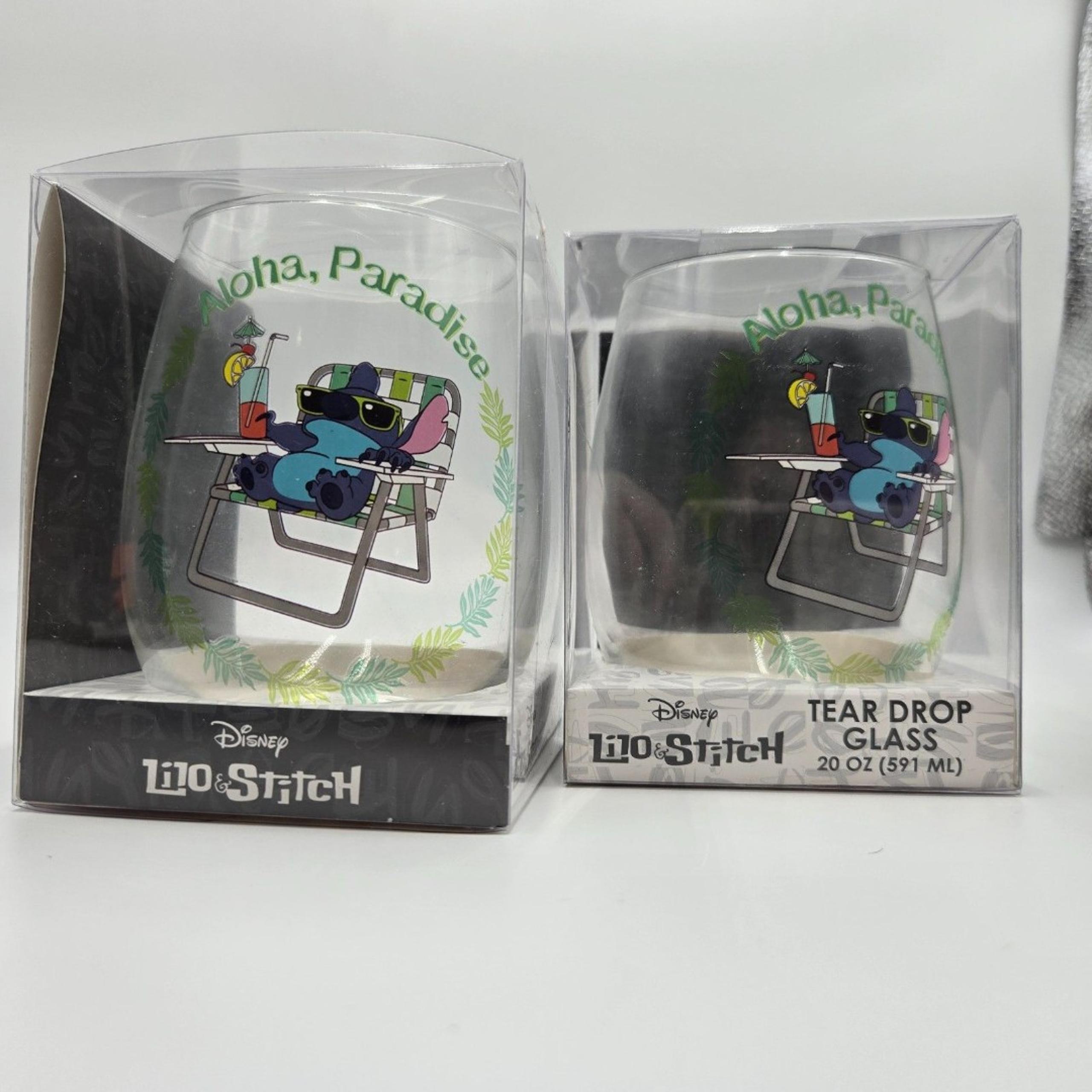 Disney Lilo & Stitch Wine Glass Set Aloha Paradise Stemless Tear Drop Glasses