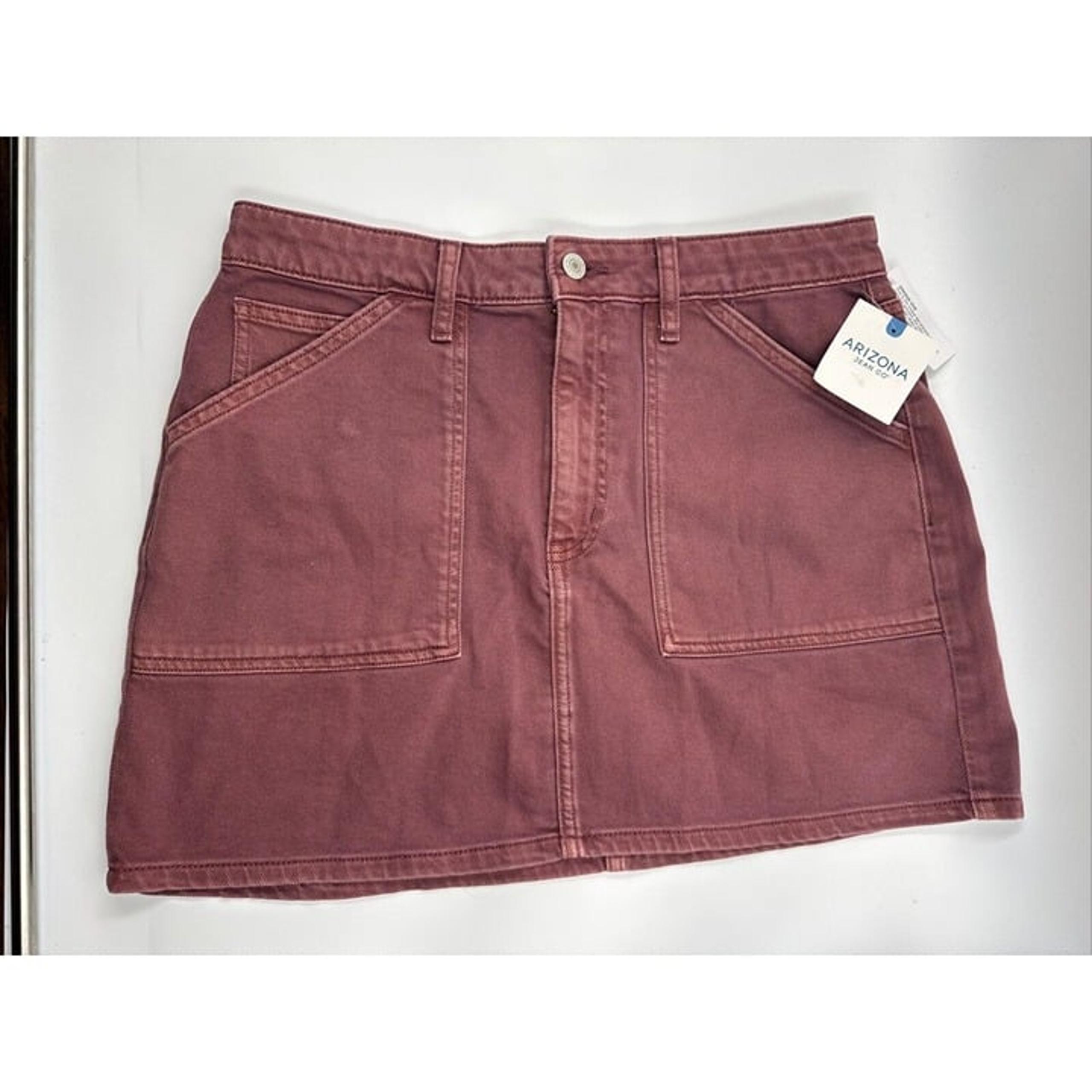 Arizona Jean Skirt Womens Juniors 9 Maroon Denim Mini Stretch Pockets $39 NEW