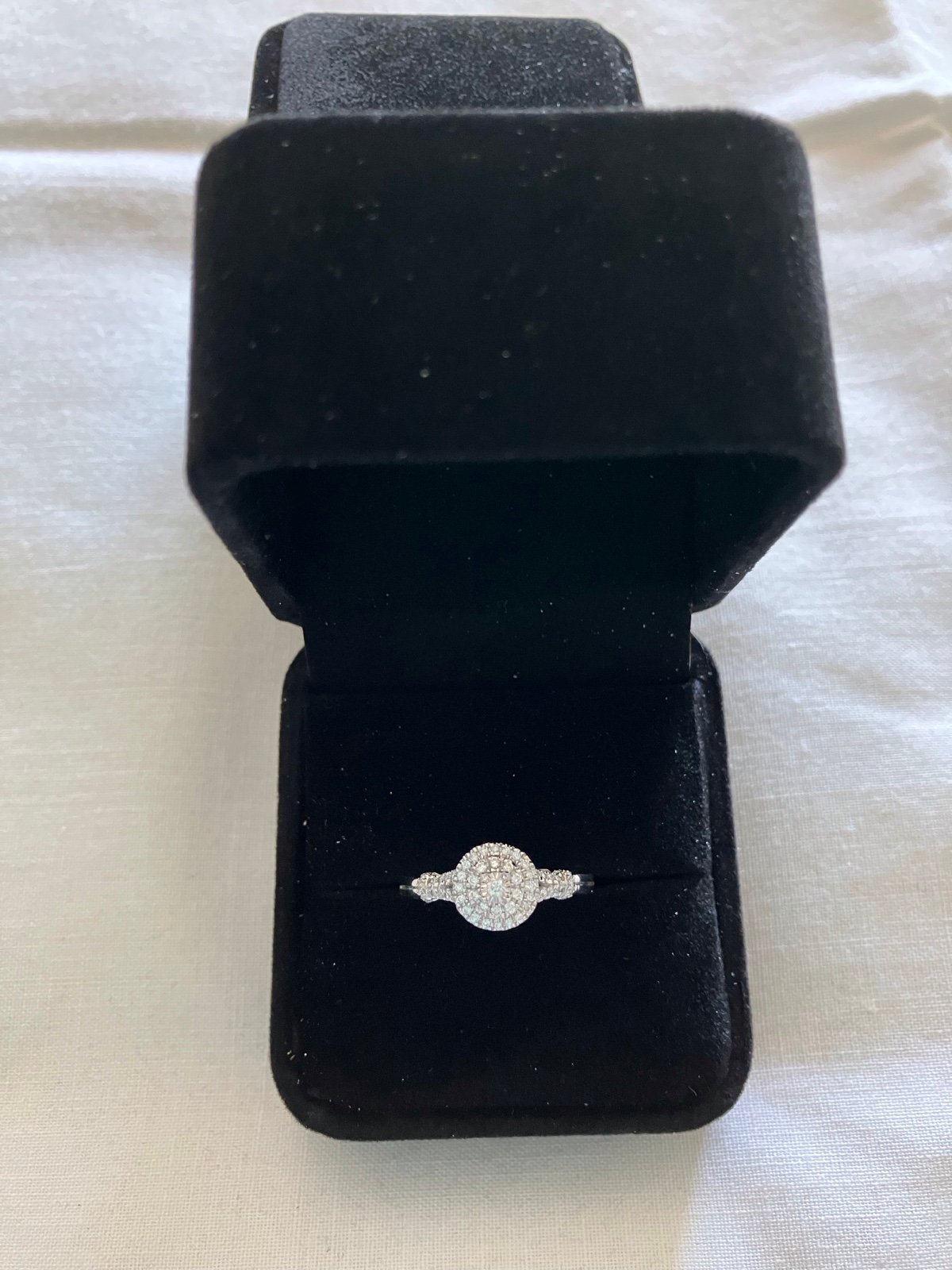 Diamond Cluster Engagement Ring, size 6 1/2, 14K White Gold, .20 Carat Total
