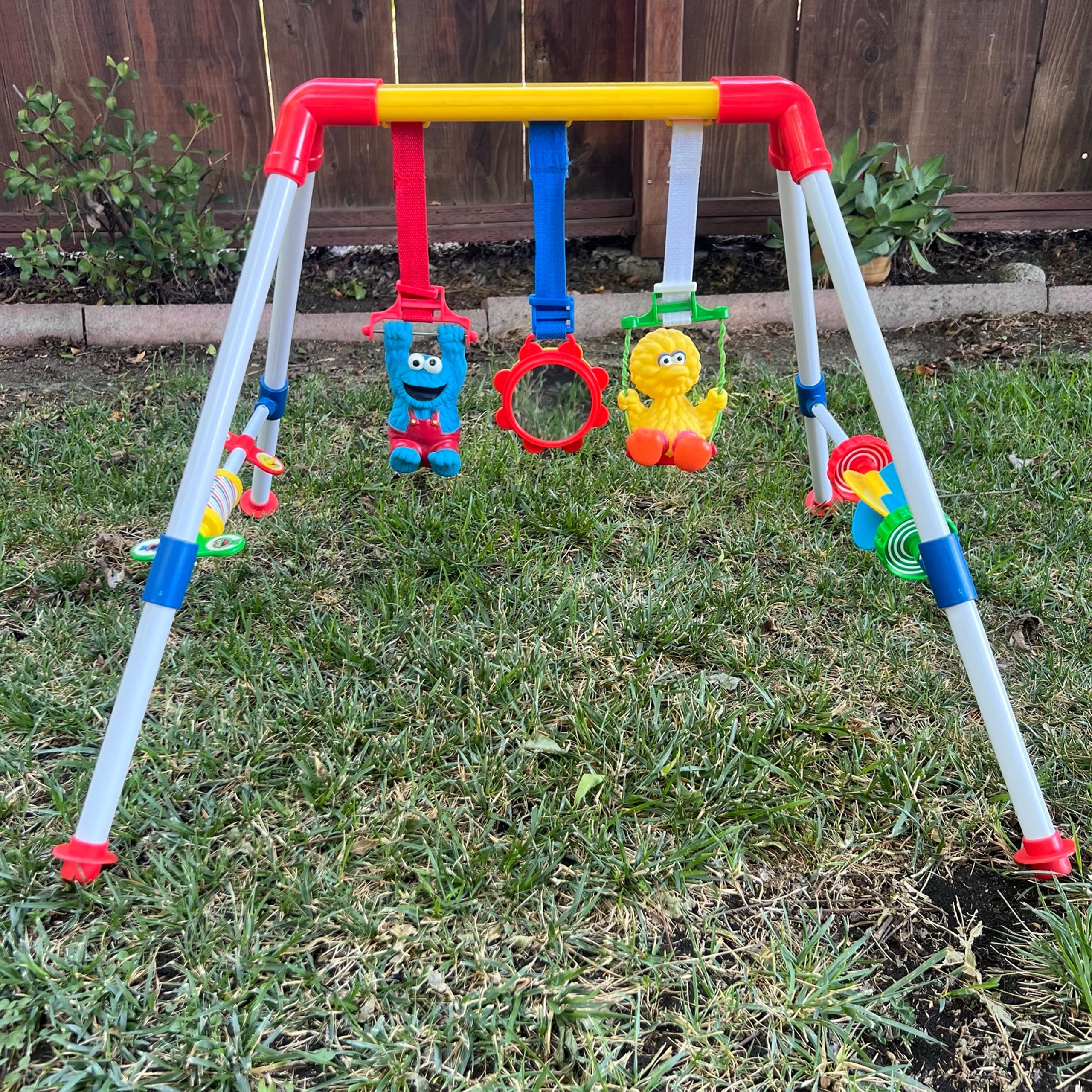Vintage 80's ILLCO Sesame Street Baby Play Gym - Cookie Monster - Big Bird OS