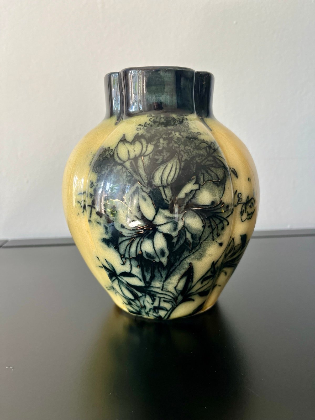 Royal Art Pottery Longton England Vase Gold overlay