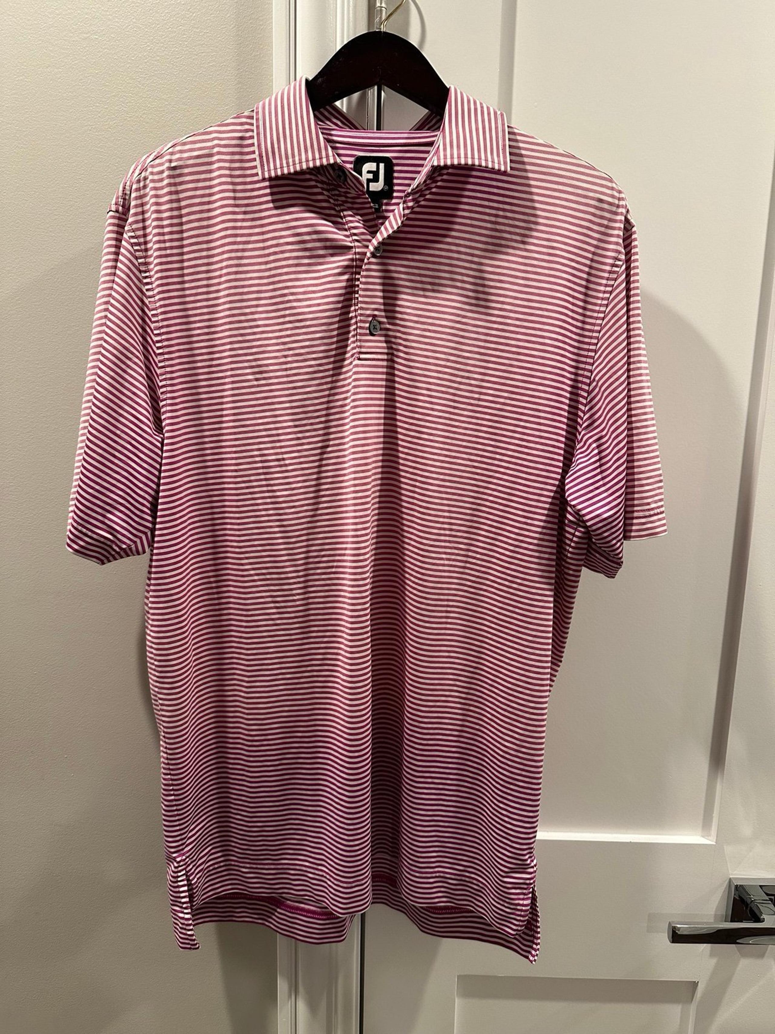 FOOT JOY Men's Large Striped Golf Polo Shirt pink/white