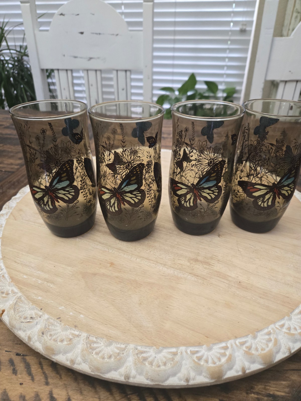 STUNNING Vintage 1970s Anchor Hocking smoke brown set of 4 glasses