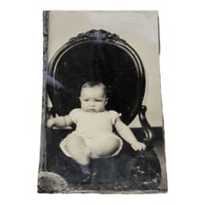 Antique Daguerreotype Photo Baby Portrait Child Baby Girl in Dress Picture