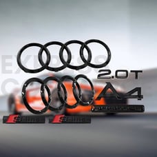 Audi A4 Front Rear Rings Emblem Gloss Black SLine Quattro 2.0T Set 7PC 2008-2019