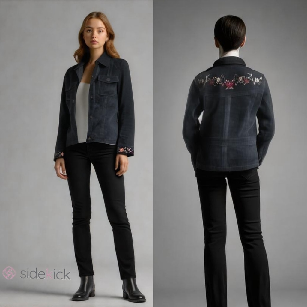 Relativity Vintage 1990s Black Suede Leather Floral Embroidered Western Jacket S