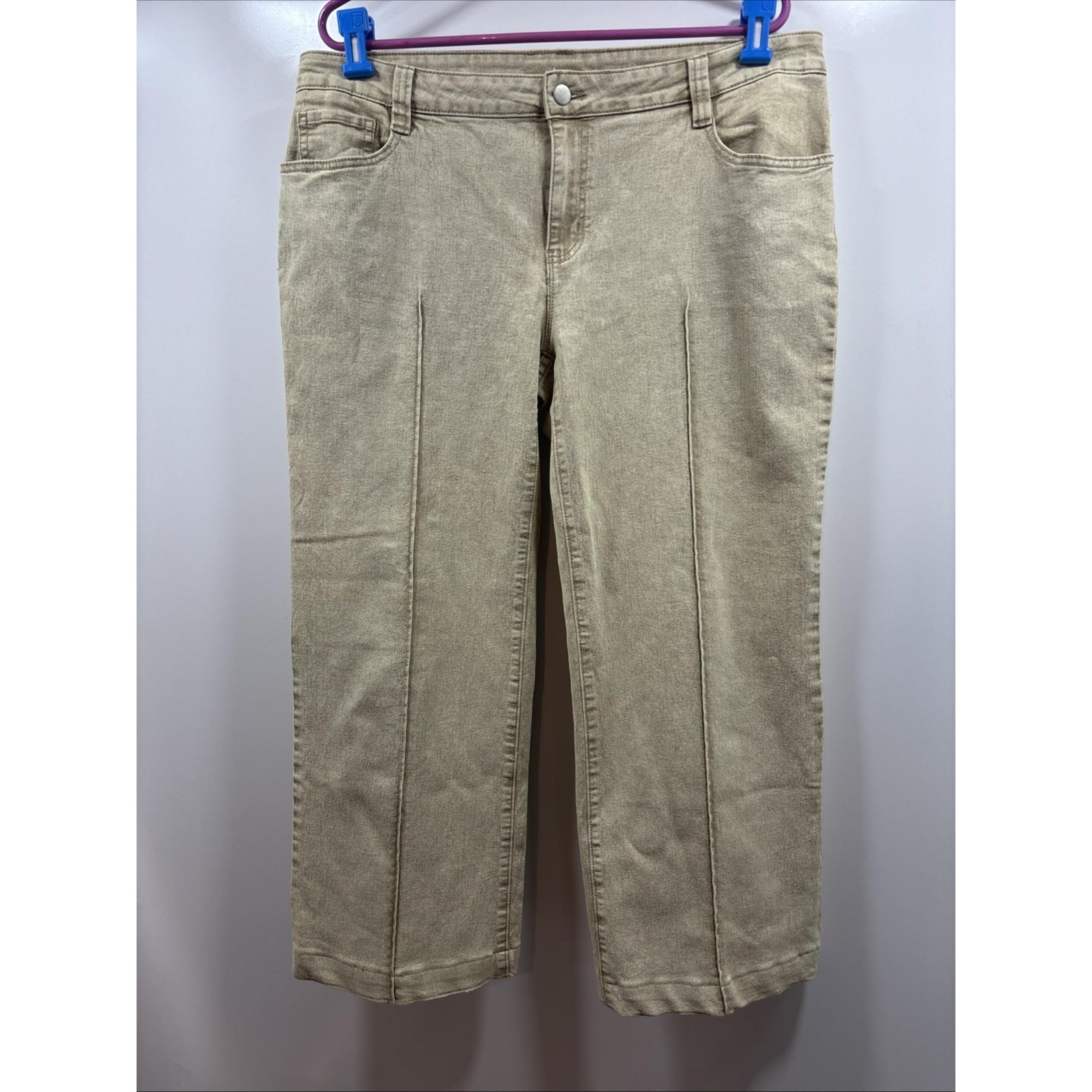Soft Surroundings Denim Pants Size Petite Large Beige Stretchy Wide Leg