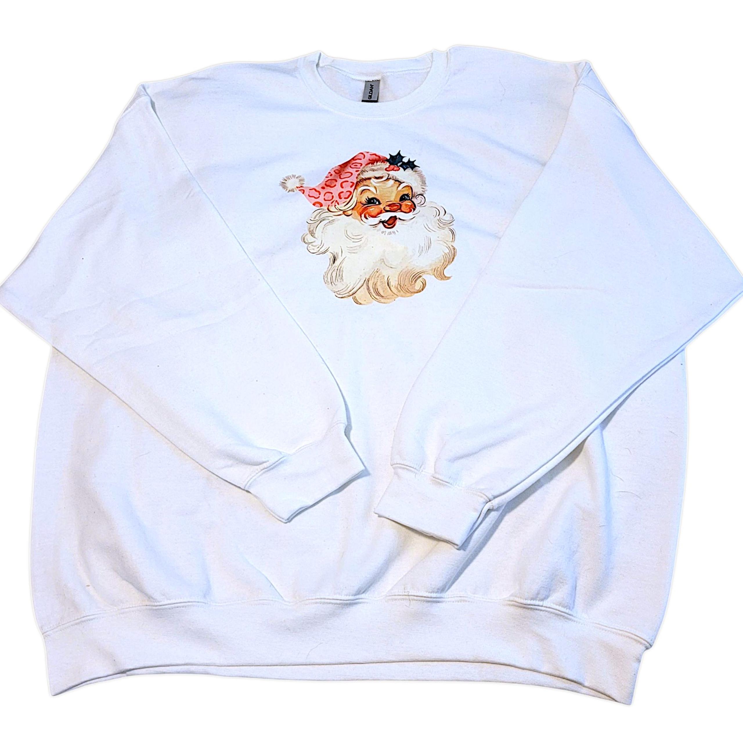 Gildan Handmade Womens Size 2XL White Santa Claus Applique Long Sleeve Sweater