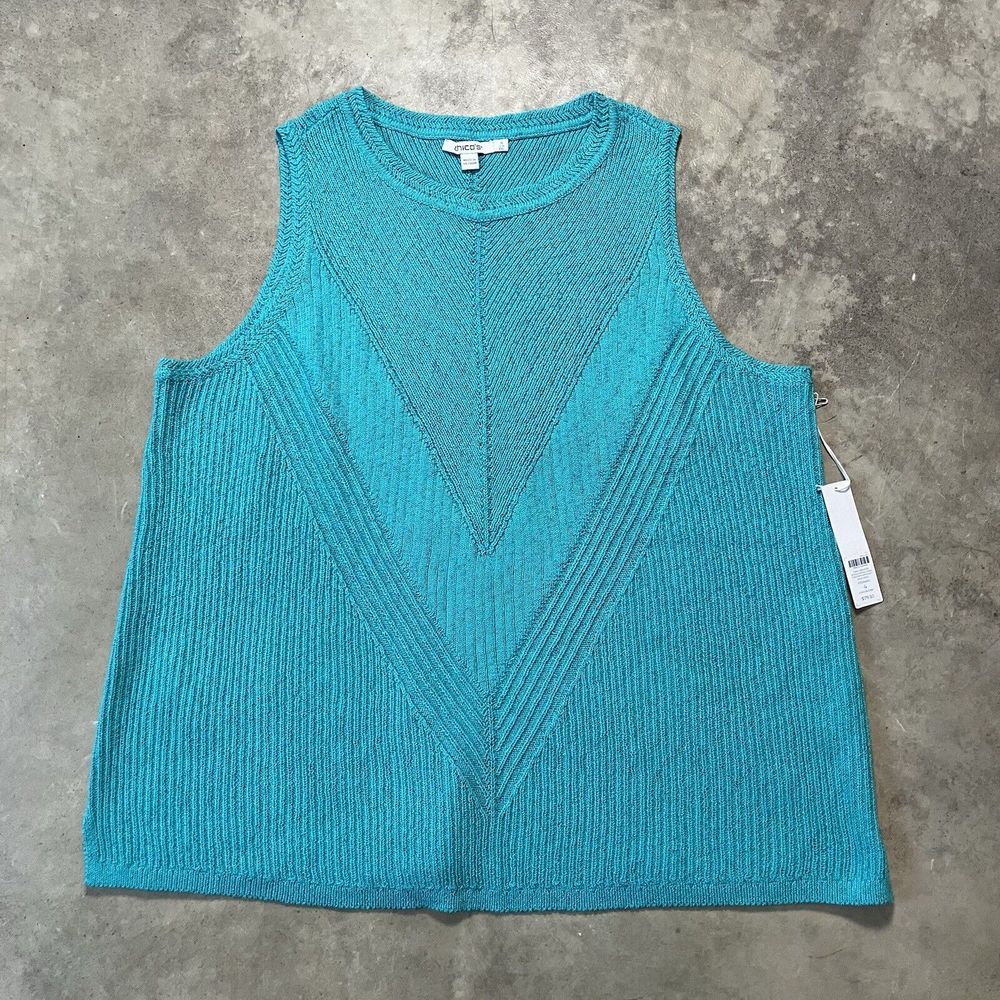 Chicos Tank Sweater Womens XXL Agua Azul Blue Stitch Detail Sleeveless