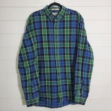L.L. Bean Men's Flannel Shirt Green Blue Black Plaid Long Sleeve. Size L - Tall