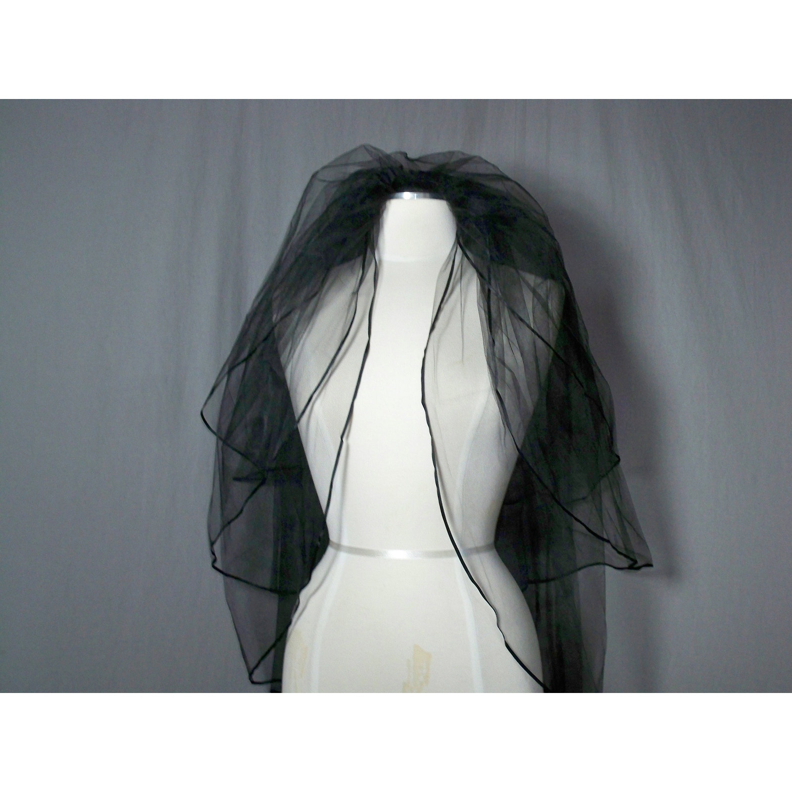 3 tier black veil, gothic wedding mourning black edge Elbow Bridal Costume Veil
